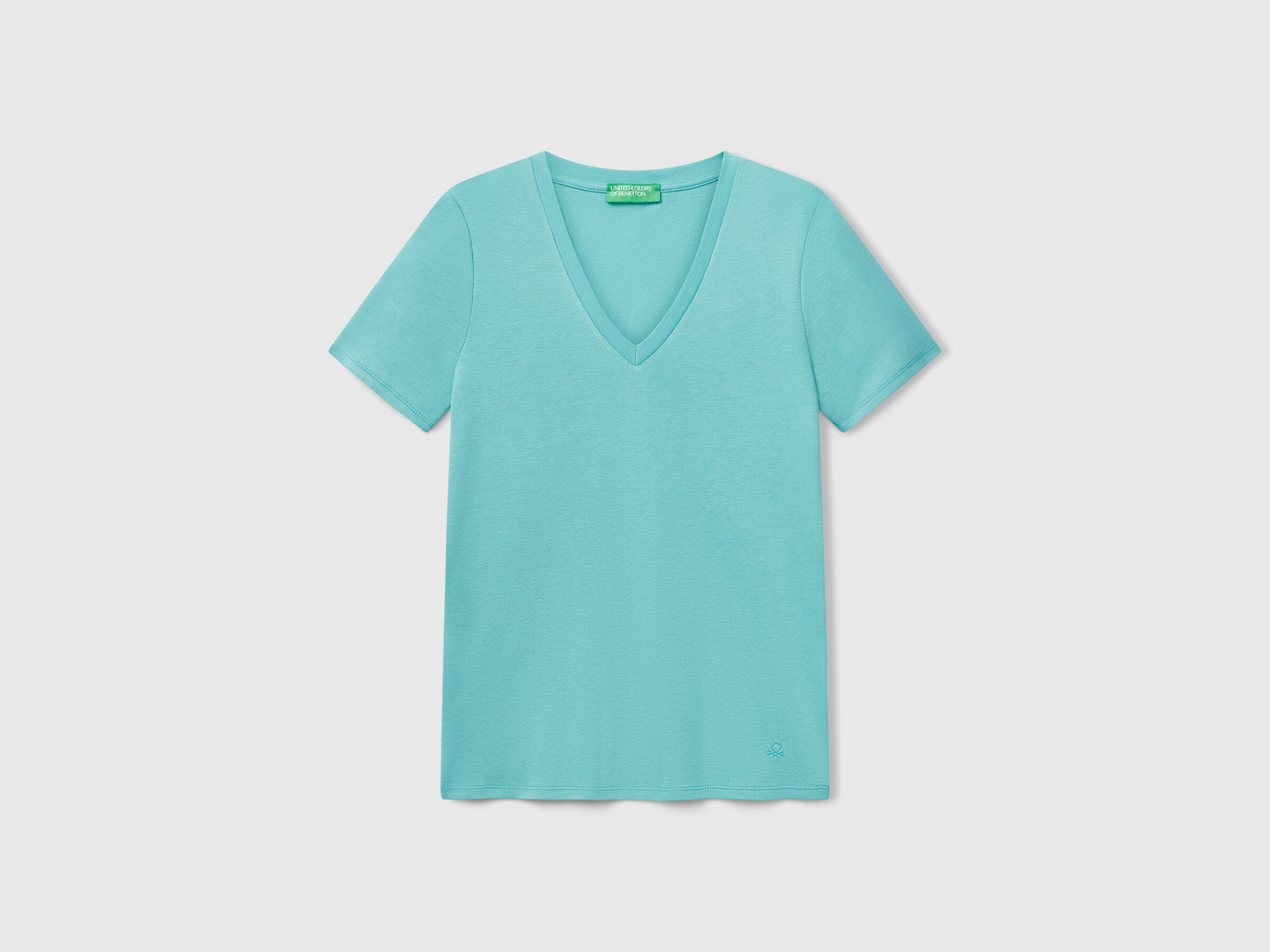 T-shirt vert jade en pur coton à col en V – Image 3