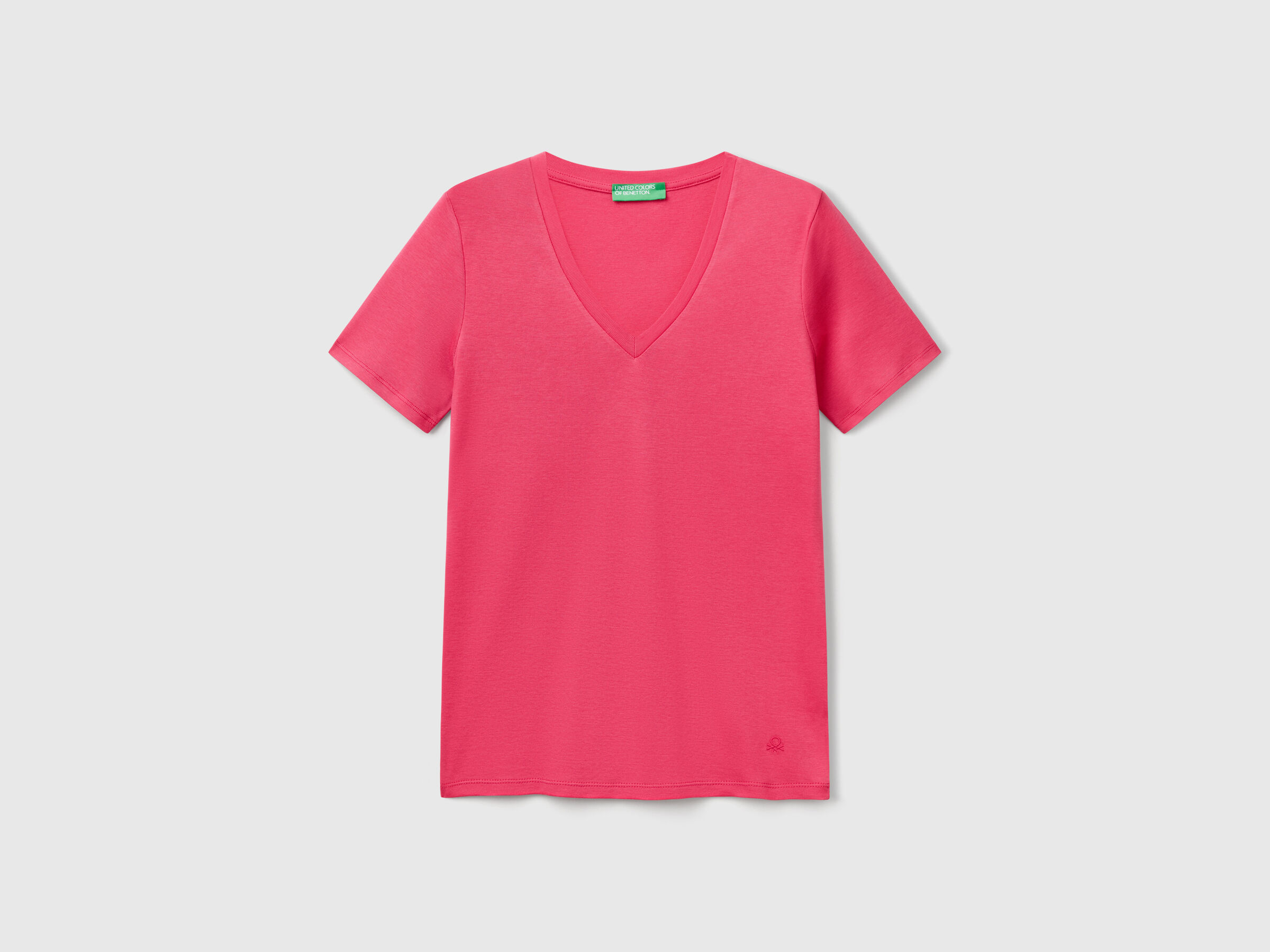 T-shirt magenta en pur coton à col en V – Image 3