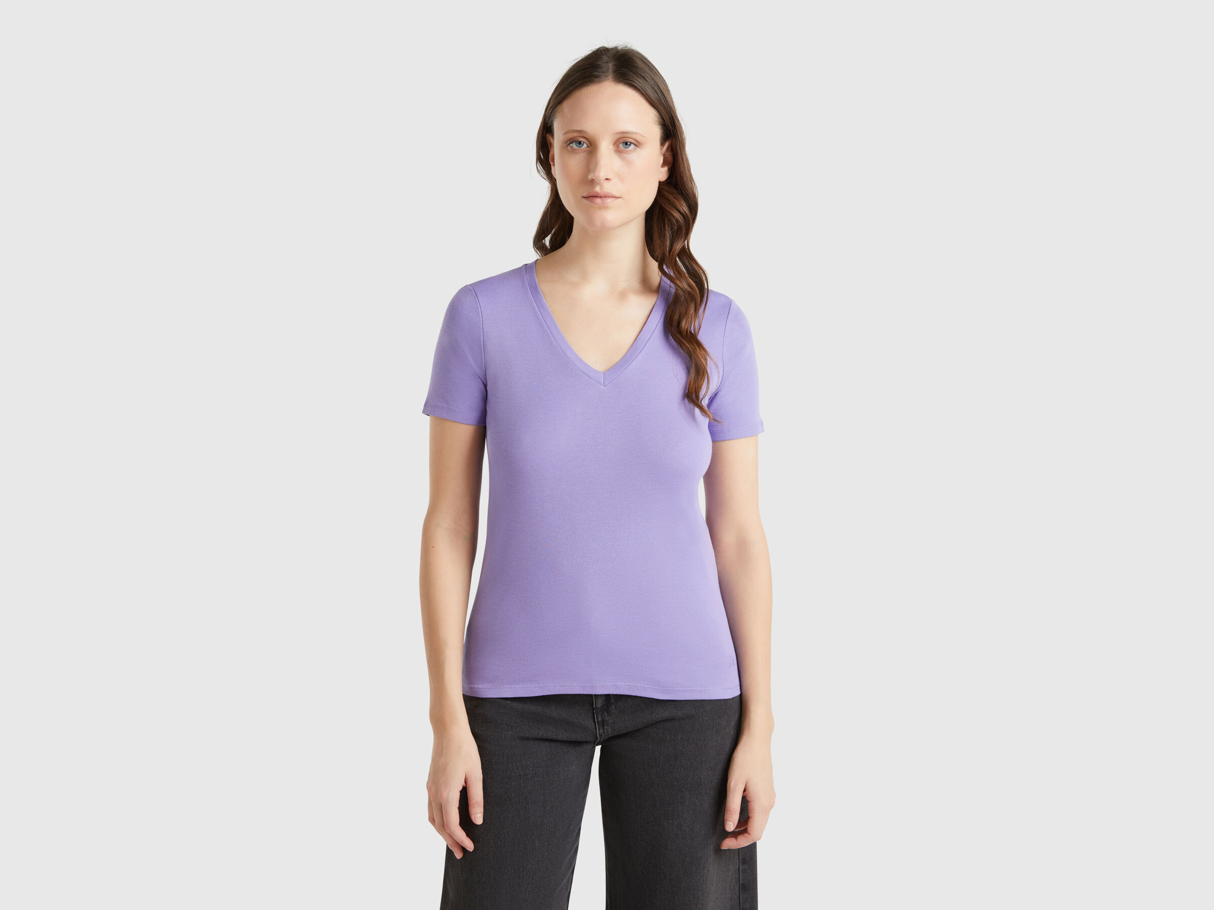 T-shirt pervenche en pur coton à col en V T-shirt pervenche en pur coton à col en V