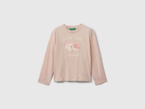 T-shirt en coton avec imprimé pailleté T-shirt en coton avec imprimé pailleté
