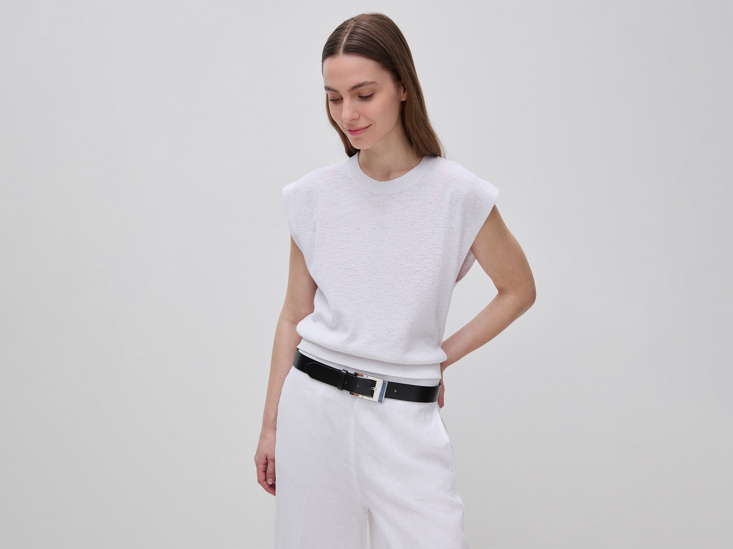 Pull sans manches en lin mélangé Pull sans manches en lin mélangé
