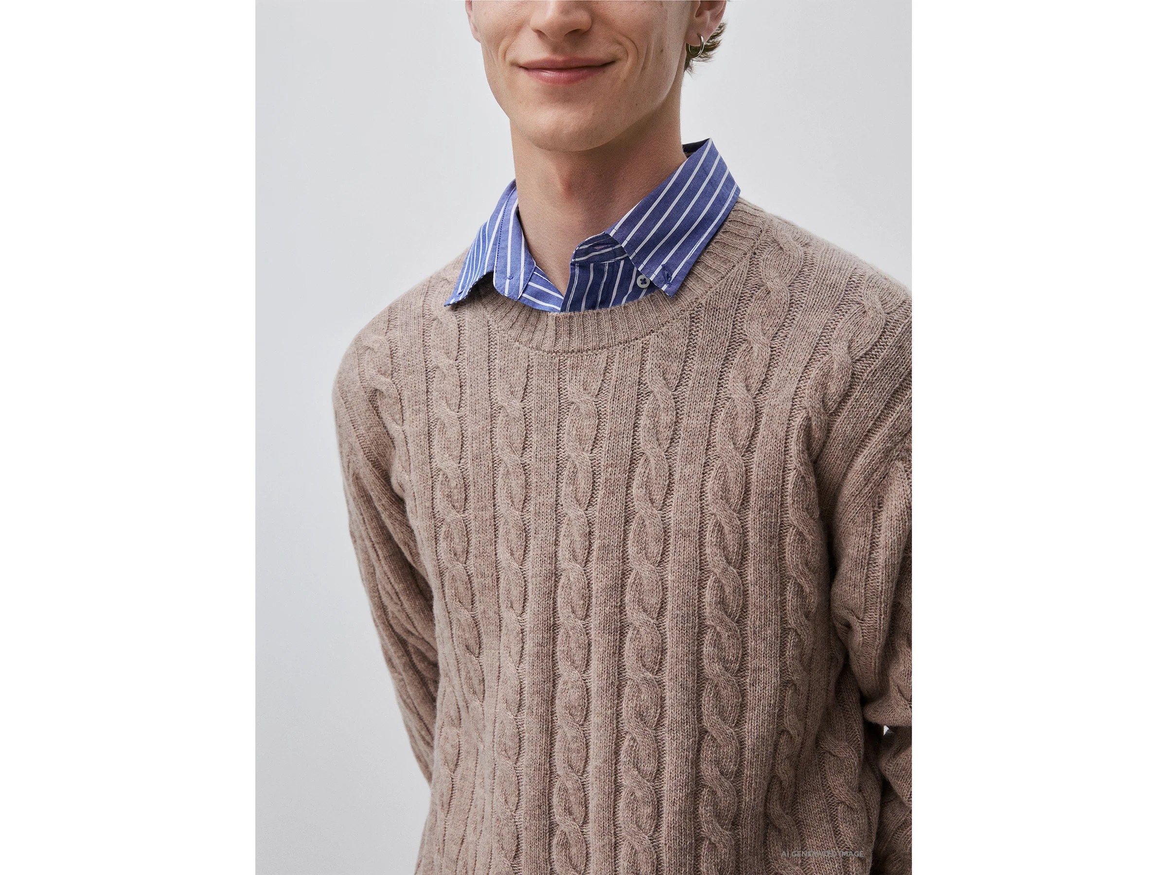 Pull col rond en laine mélangée à torsades – Image 4