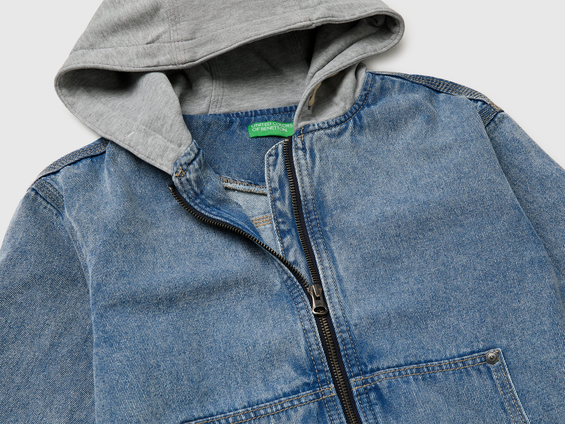 Blouson aviateur en jean avec capuche en polaire – Image 3