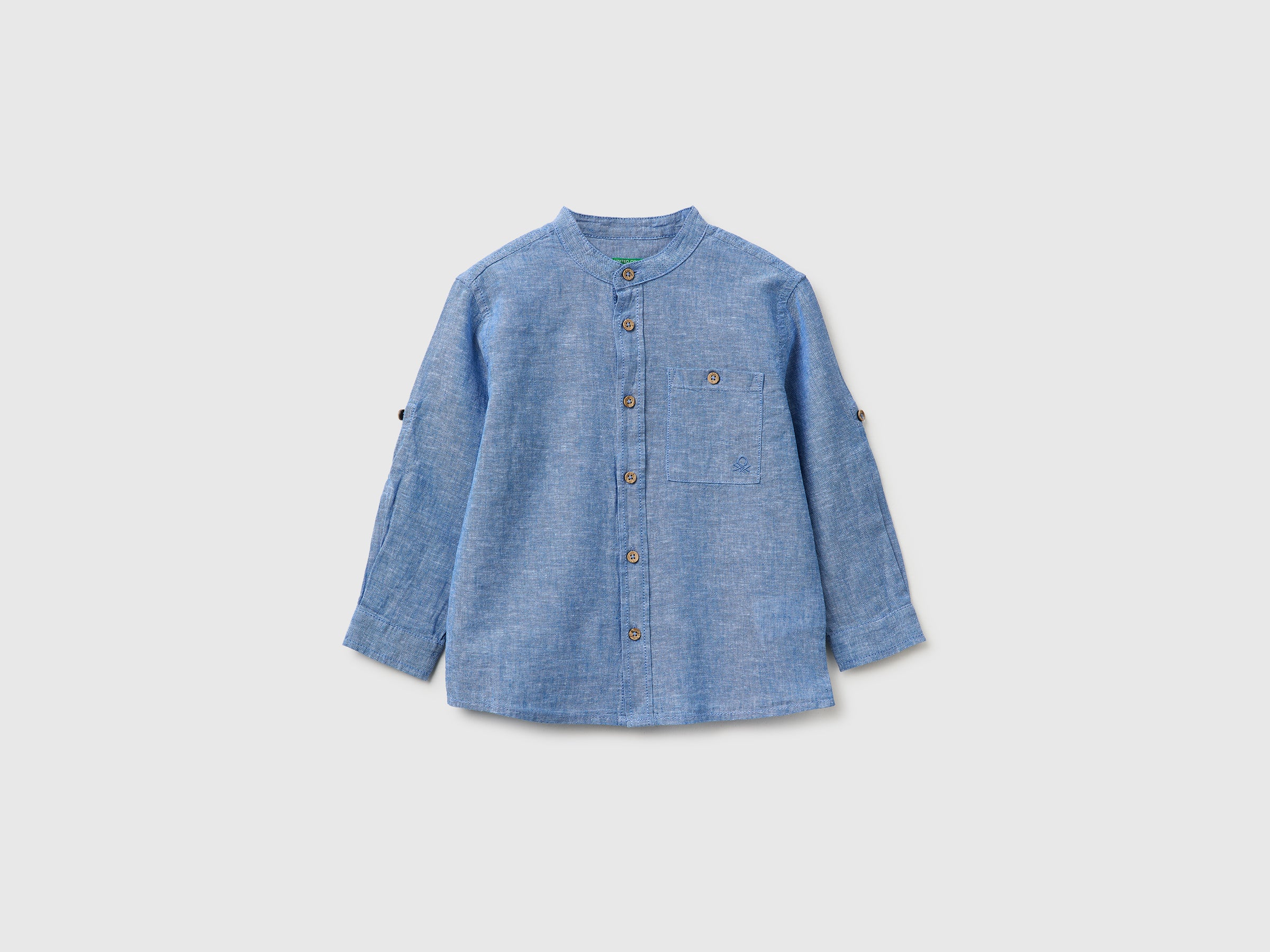 Chemise à col mandarin en lin mélangé Chemise à col mandarin en lin mélangé