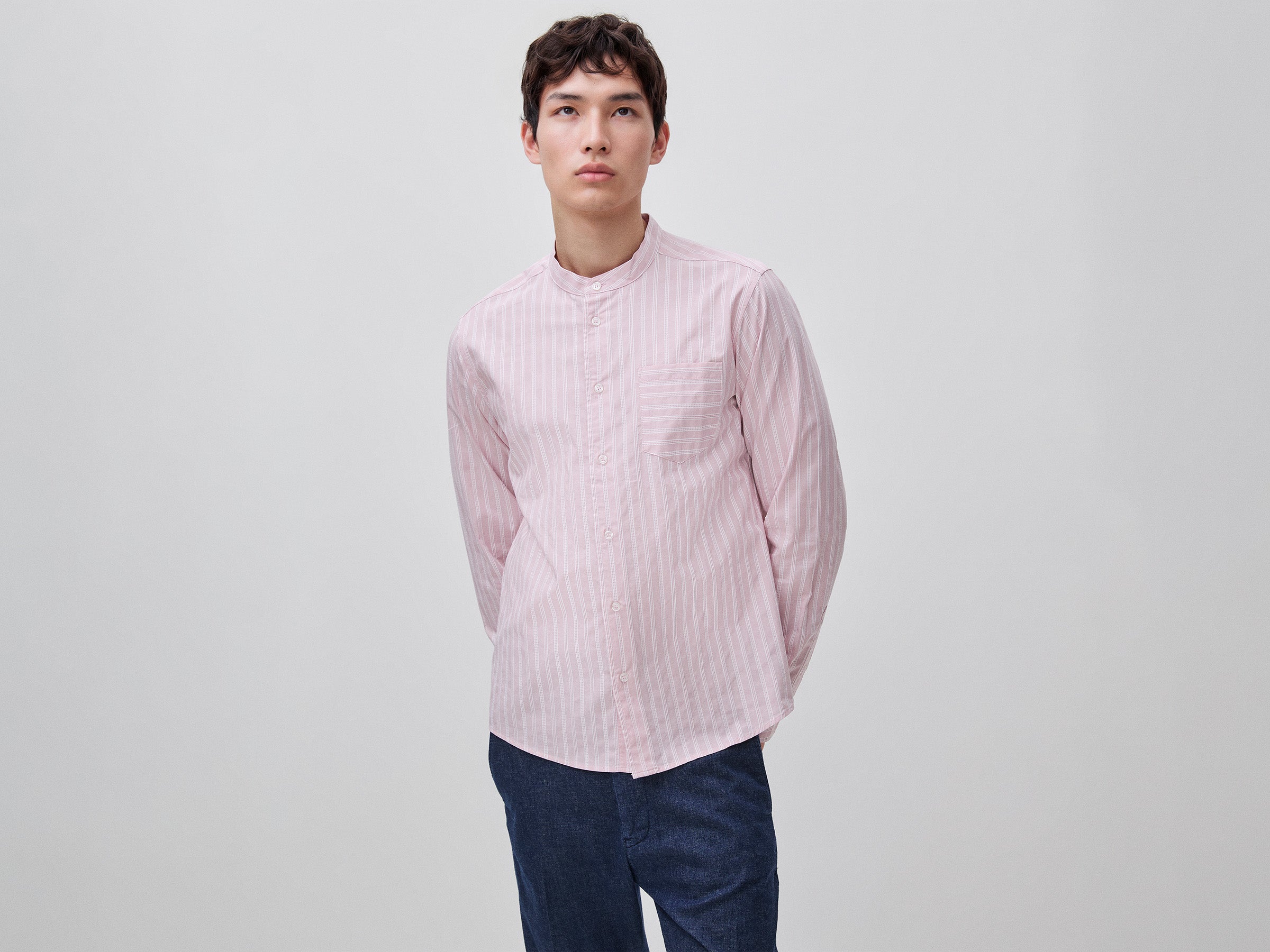 Chemise rayée à col mandarin Chemise rayée à col mandarin