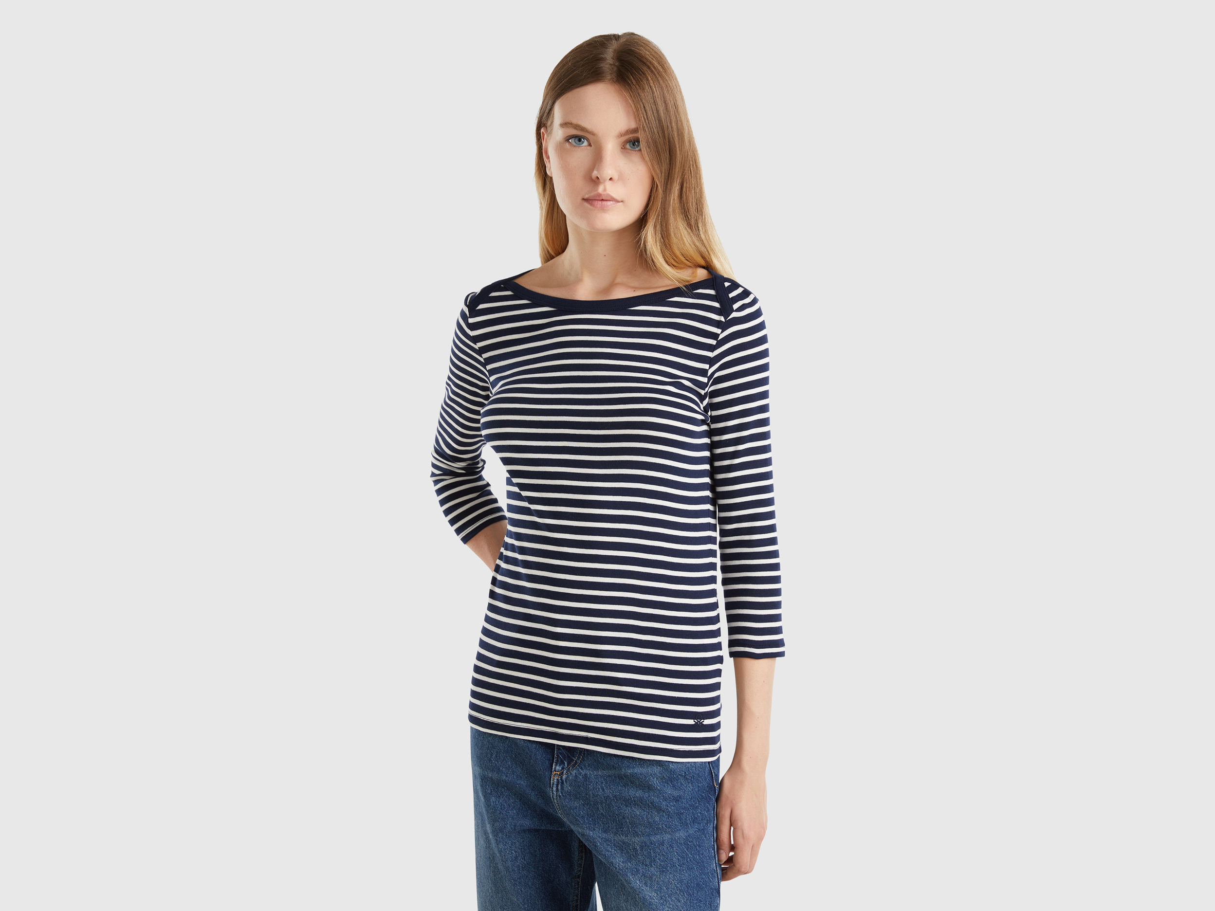 T-shirt rayé manches 3/4 en pur coton T-shirt rayé manches 3/4 en pur coton