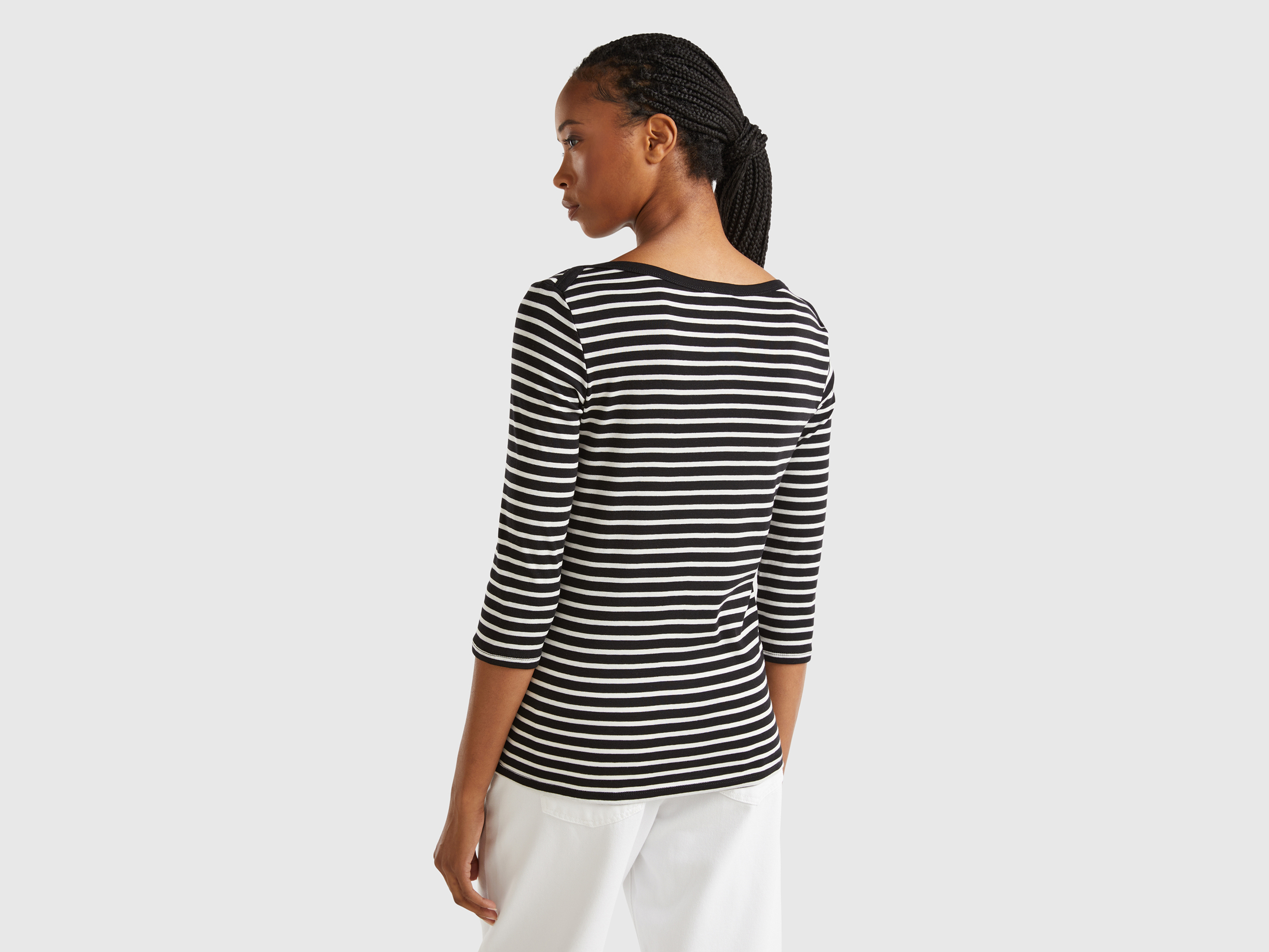 T-shirt rayé manches 3/4 en pur coton – Image 2