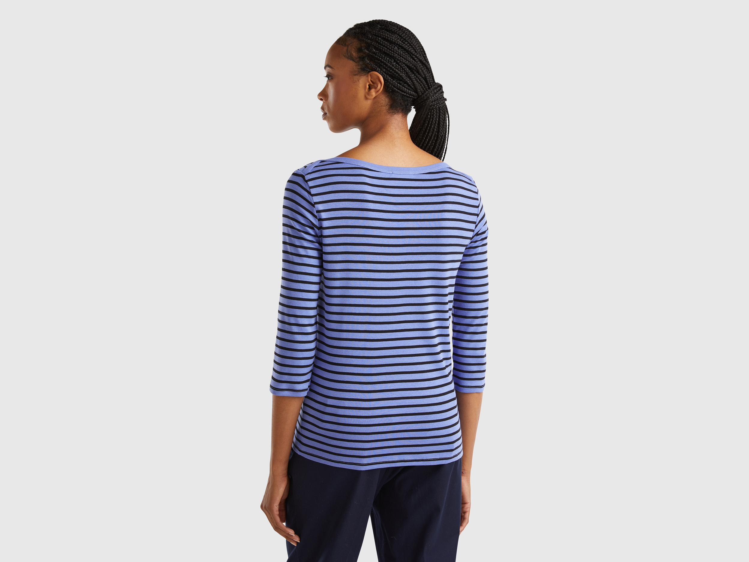 T-shirt rayé manches 3/4 en pur coton – Image 2
