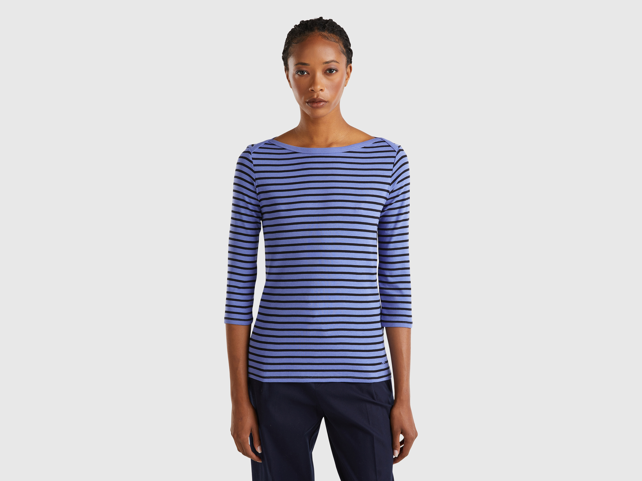 T-shirt rayé manches 3/4 en pur coton T-shirt rayé manches 3/4 en pur coton