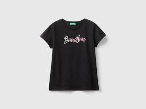 T-shirt en coton biologique avec logo pailleté T-shirt en coton biologique avec logo pailleté