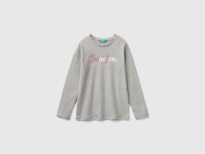 T-shirt à manches longues avec imprimé pailleté T-shirt à manches longues avec imprimé pailleté