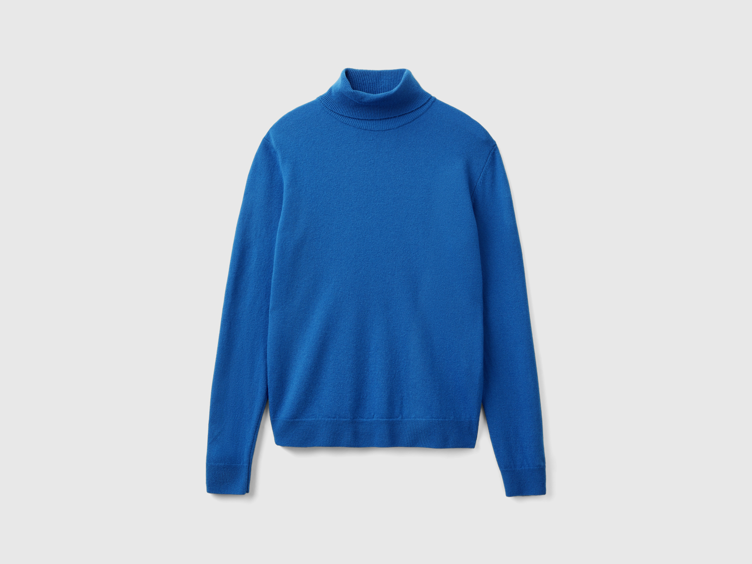 Pull col montant bleu avio en pure laine mérinos Pull col montant bleu avio en pure laine mérinos