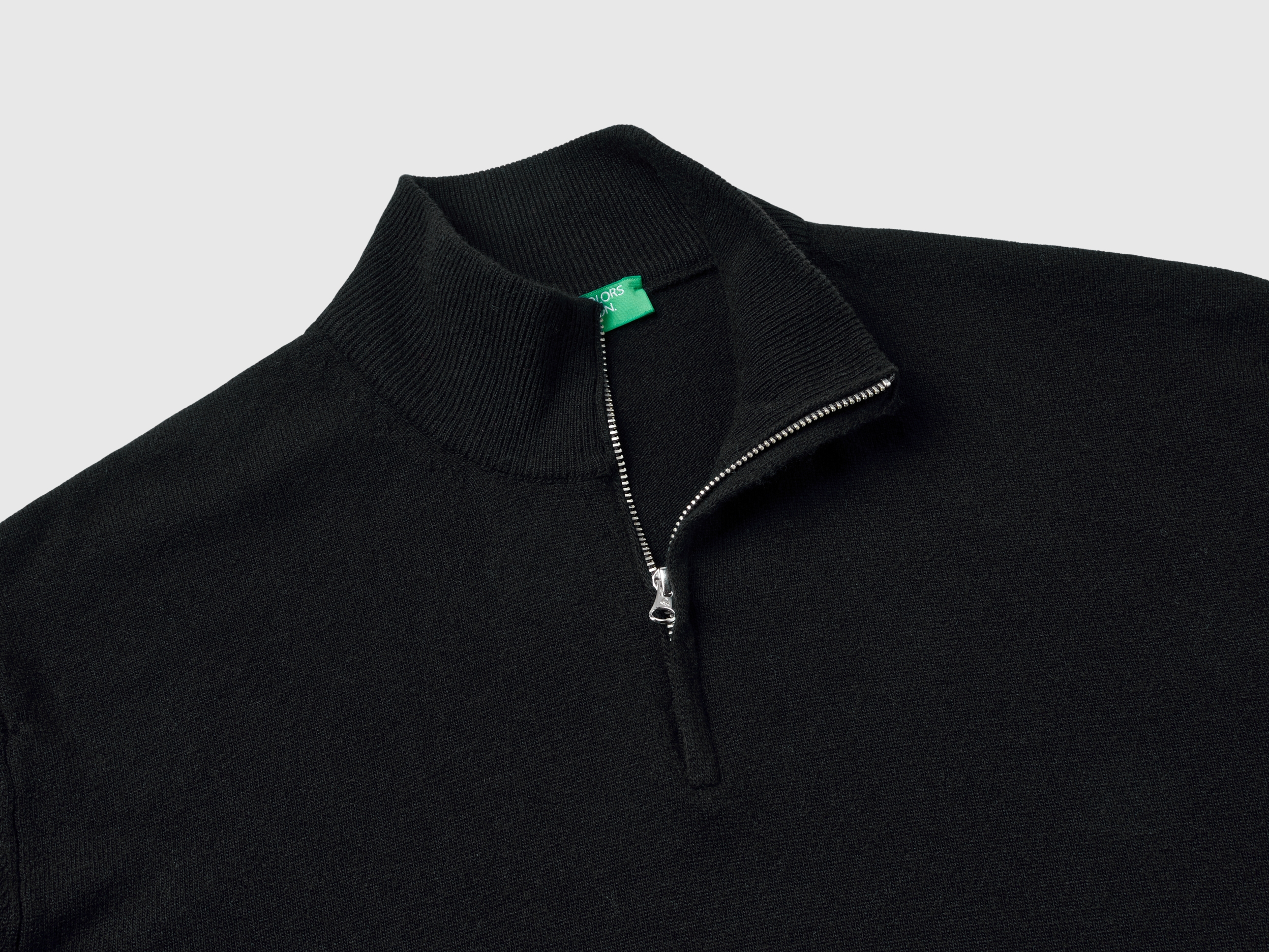 Pull zippé noir en 100 % laine mérinos – Image 3