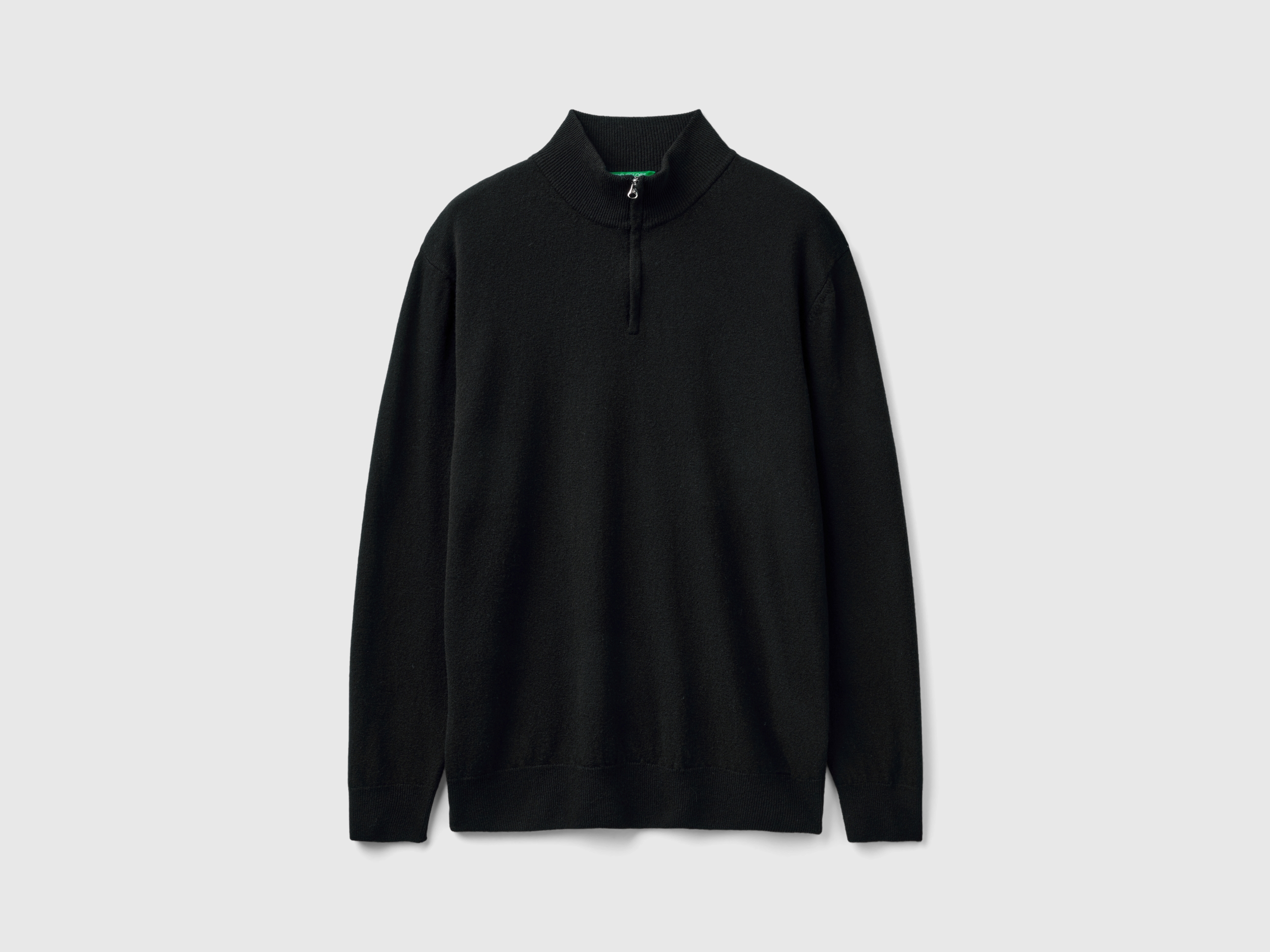 Pull zippé noir en 100 % laine mérinos Pull zippé noir en 100 % laine mérinos