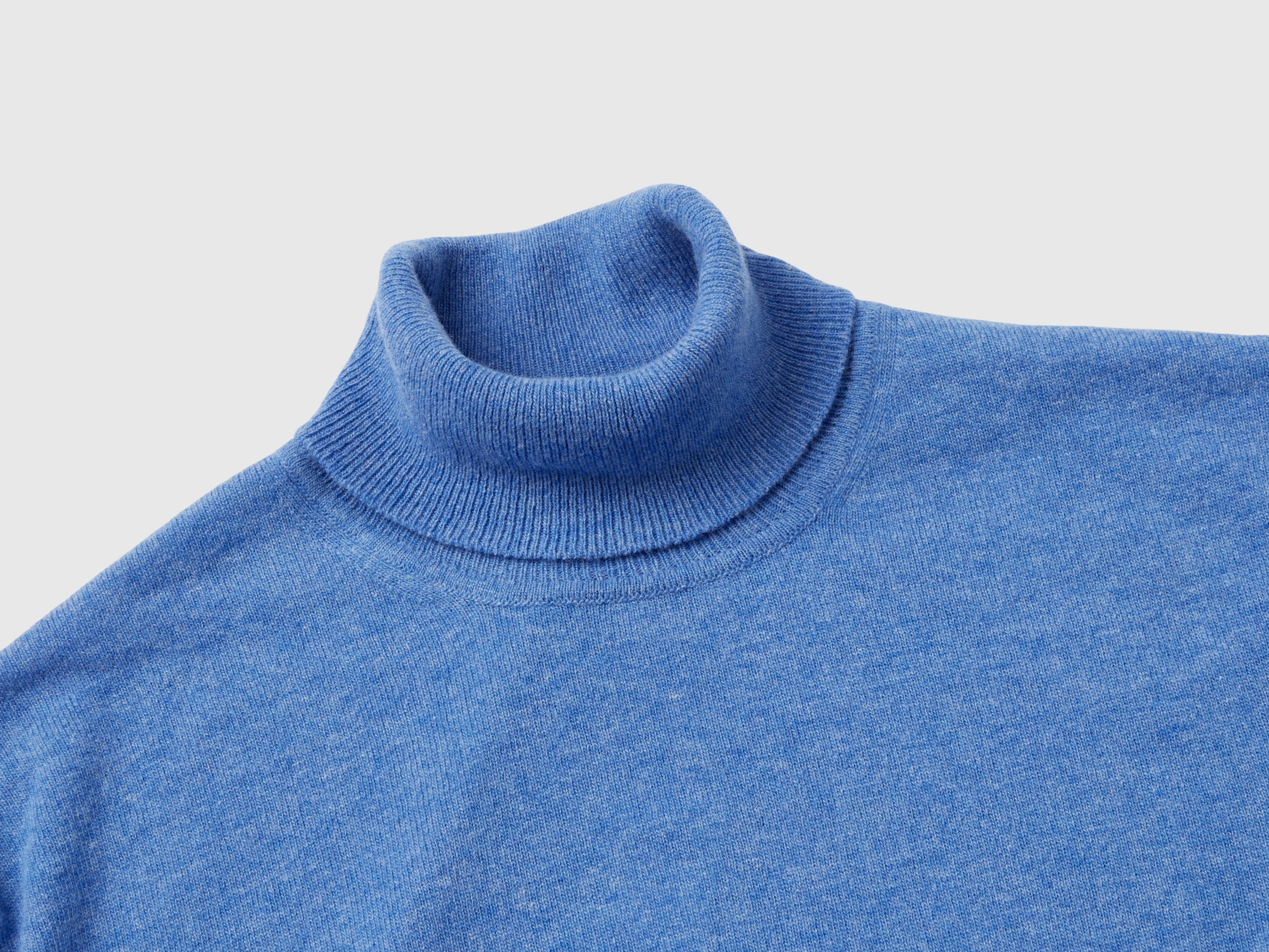 Pull col montant bleu effet chiné en pure laine mérinos – Image 3