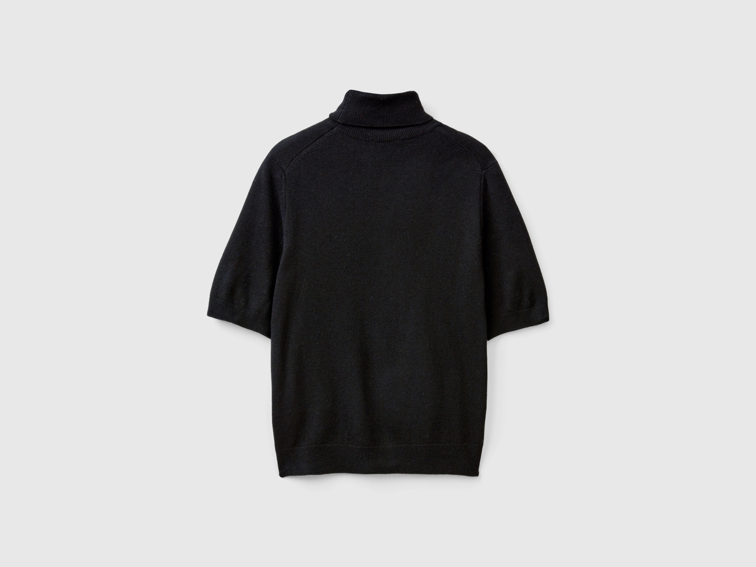 Pull col montant noir à manches courtes en cachemire mélangé – Image 2