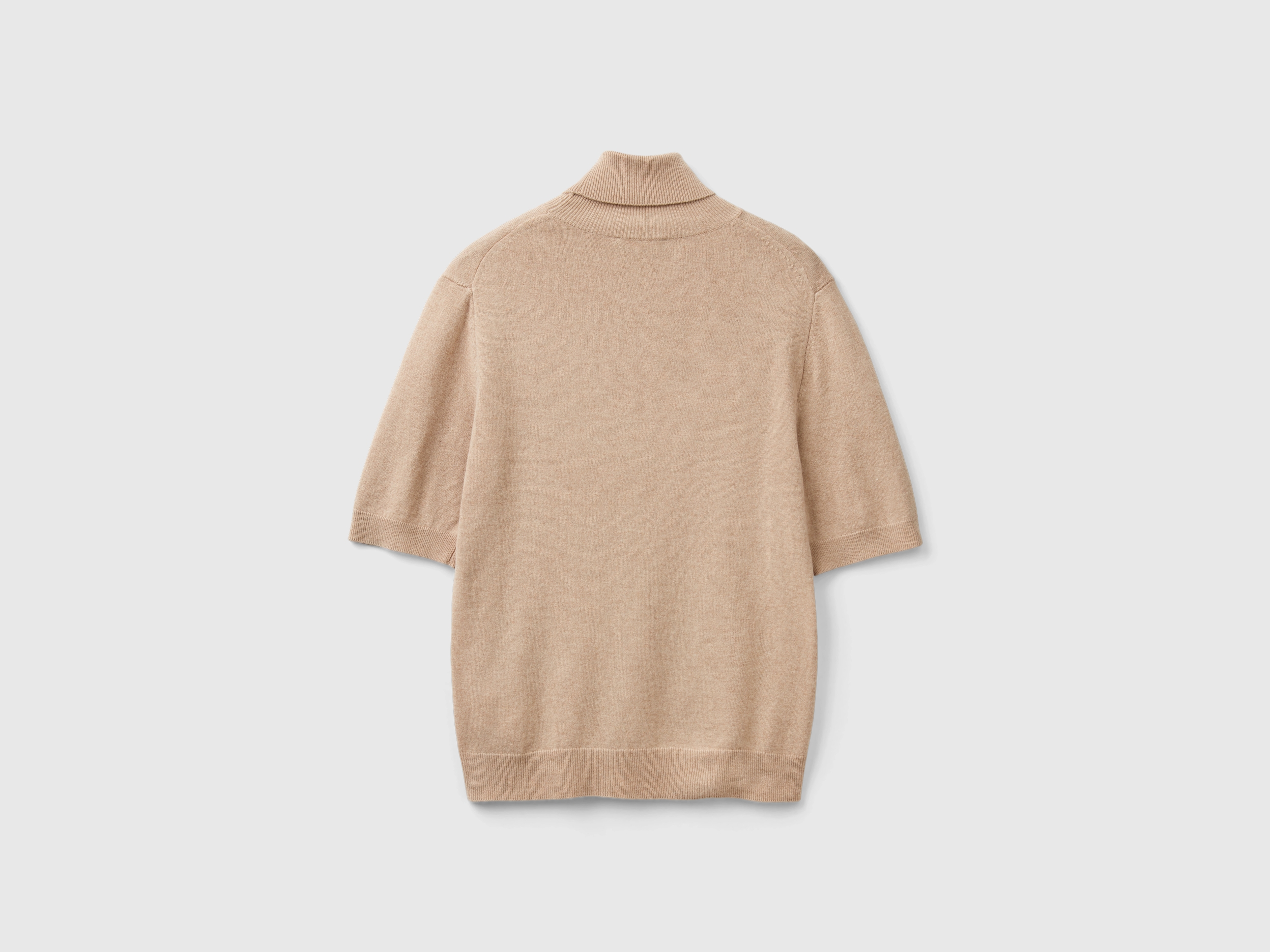 Pull col montant camel à manches courtes en cachemire mélangé – Image 2