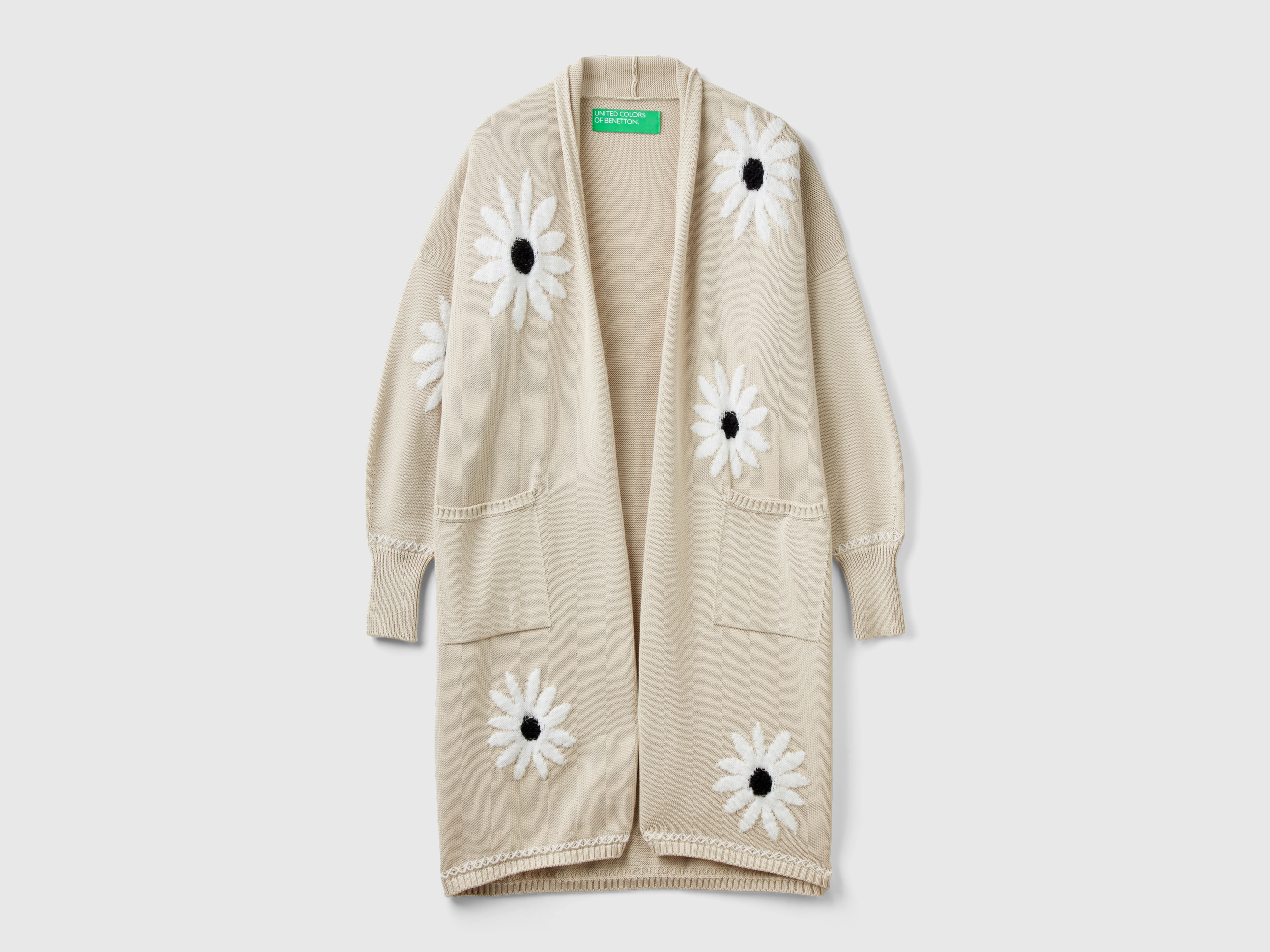Gilet long à intarsia fleurs Gilet long à intarsia fleurs
