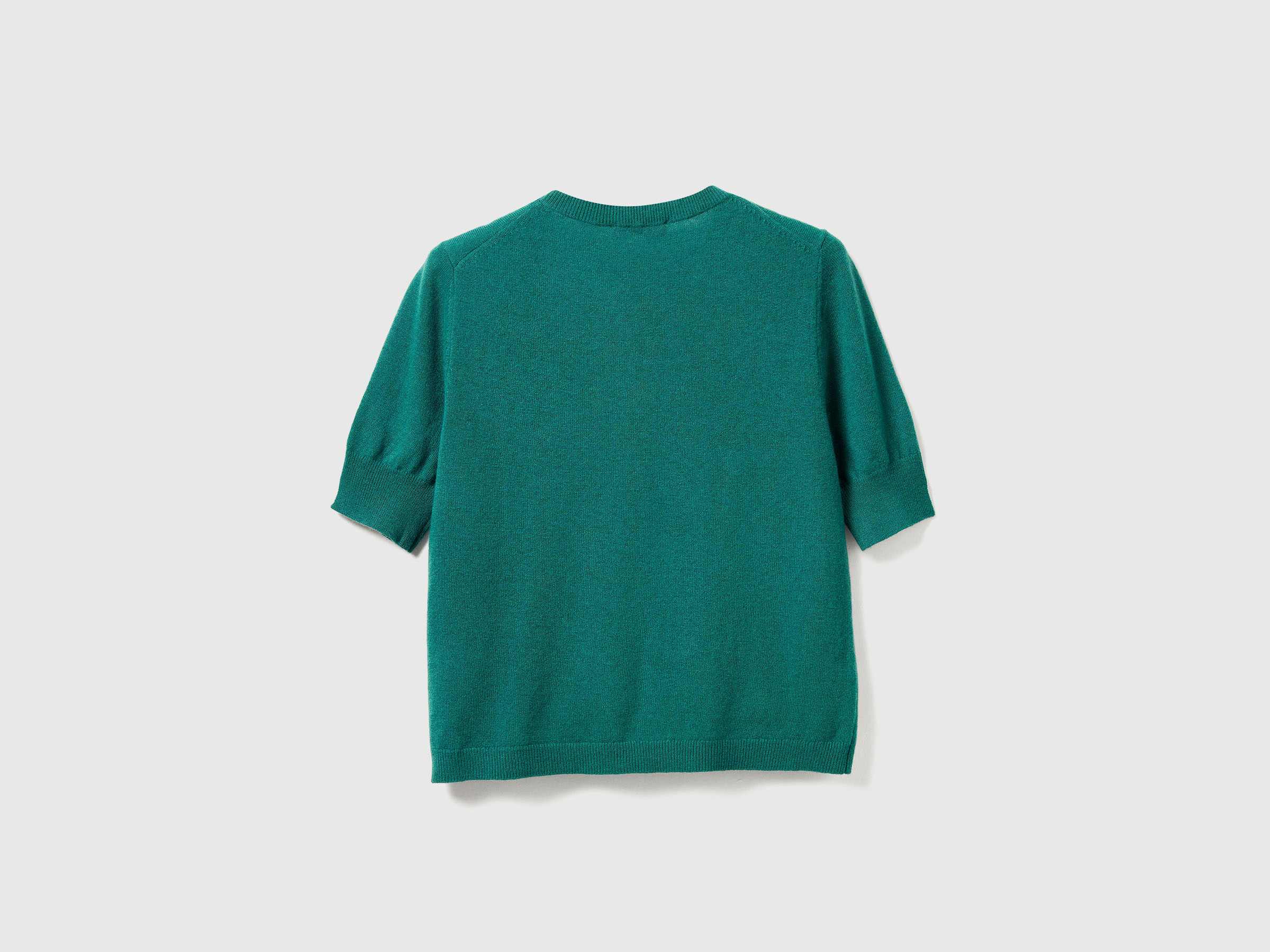 Pull vert à manches courtes en pure laine mérinos – Image 2