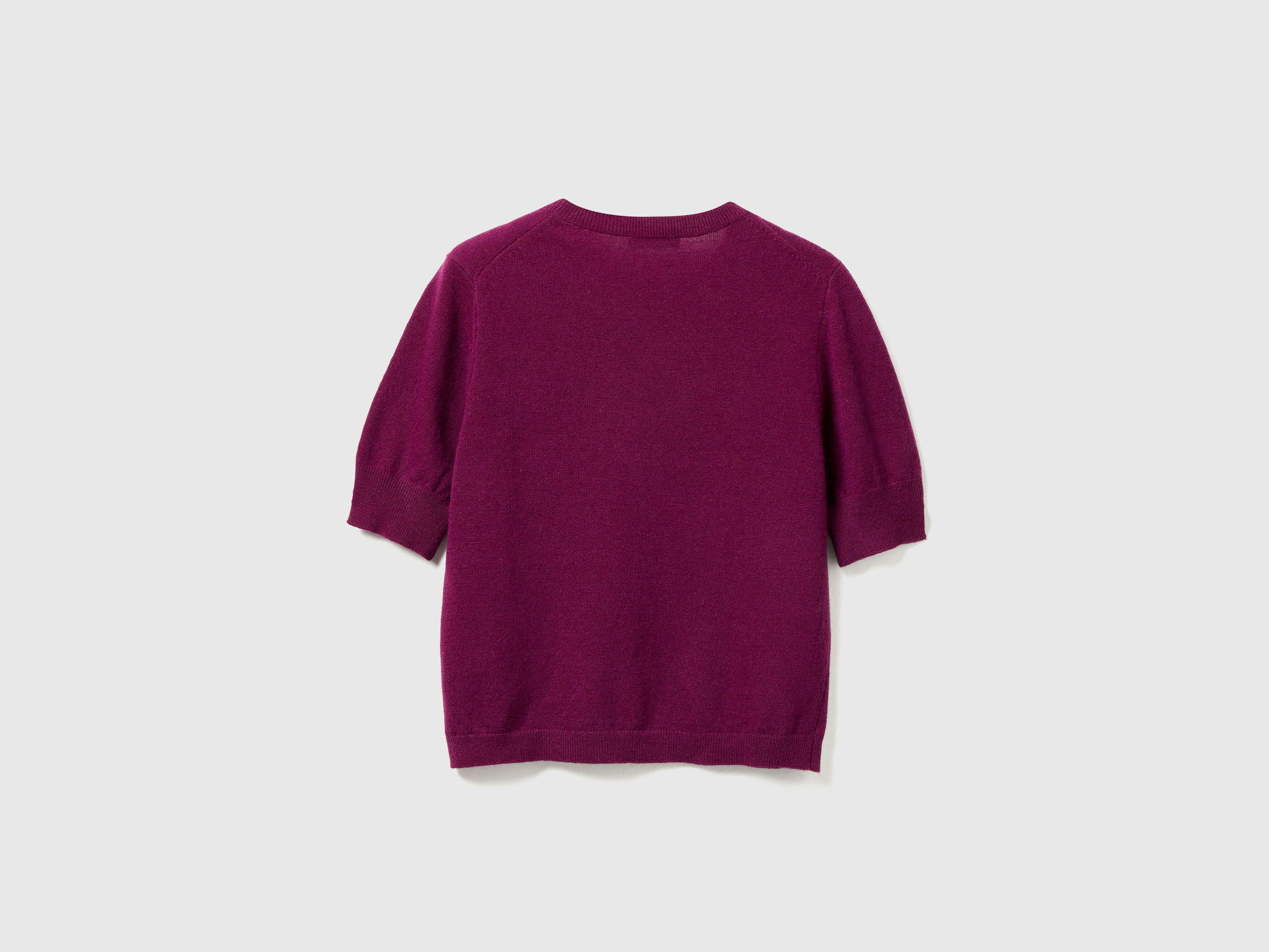 Pull violet à manches courtes en pure laine mérinos – Image 2