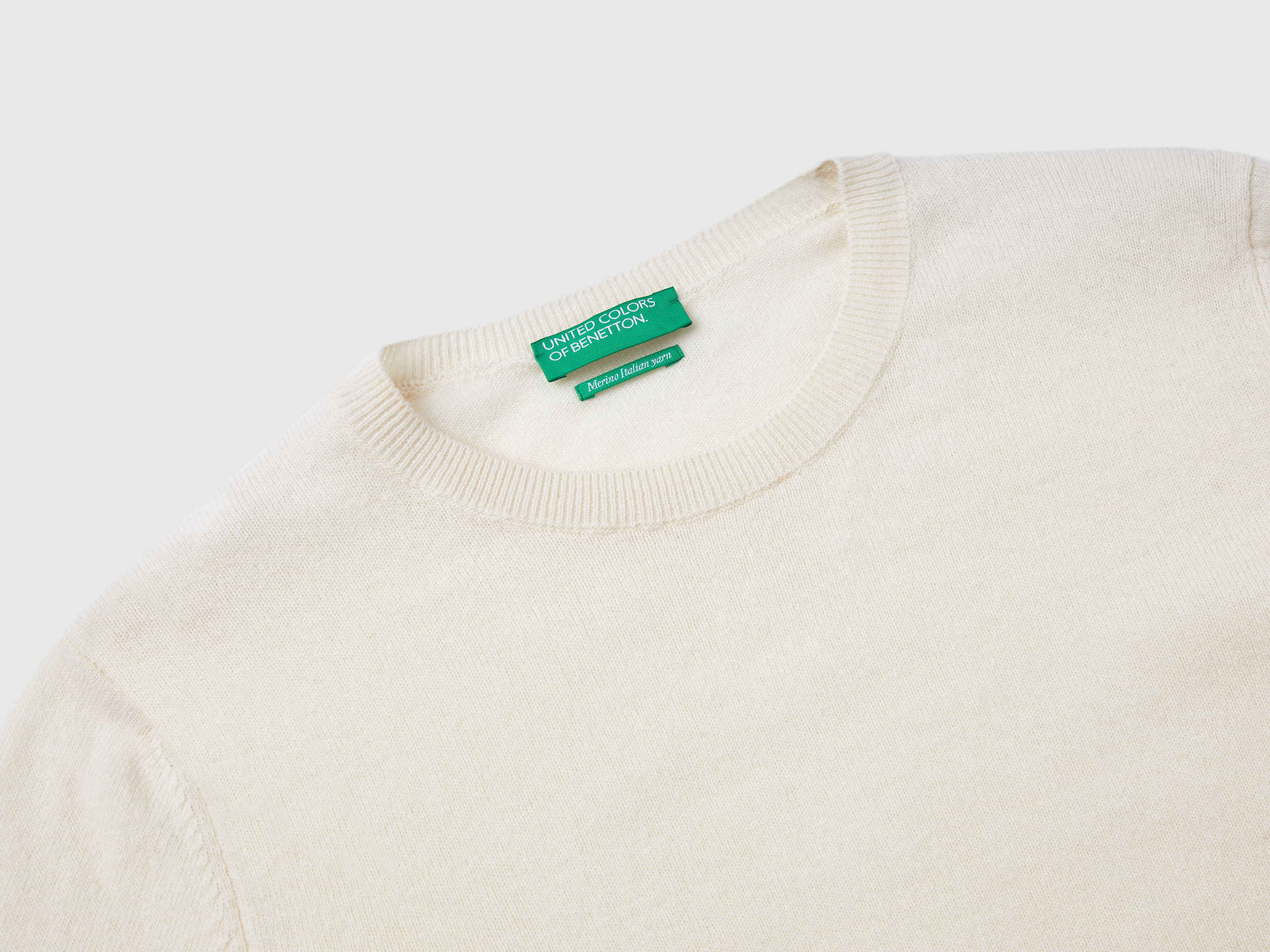 Pull col rond beige en laine Mérinos – Image 3