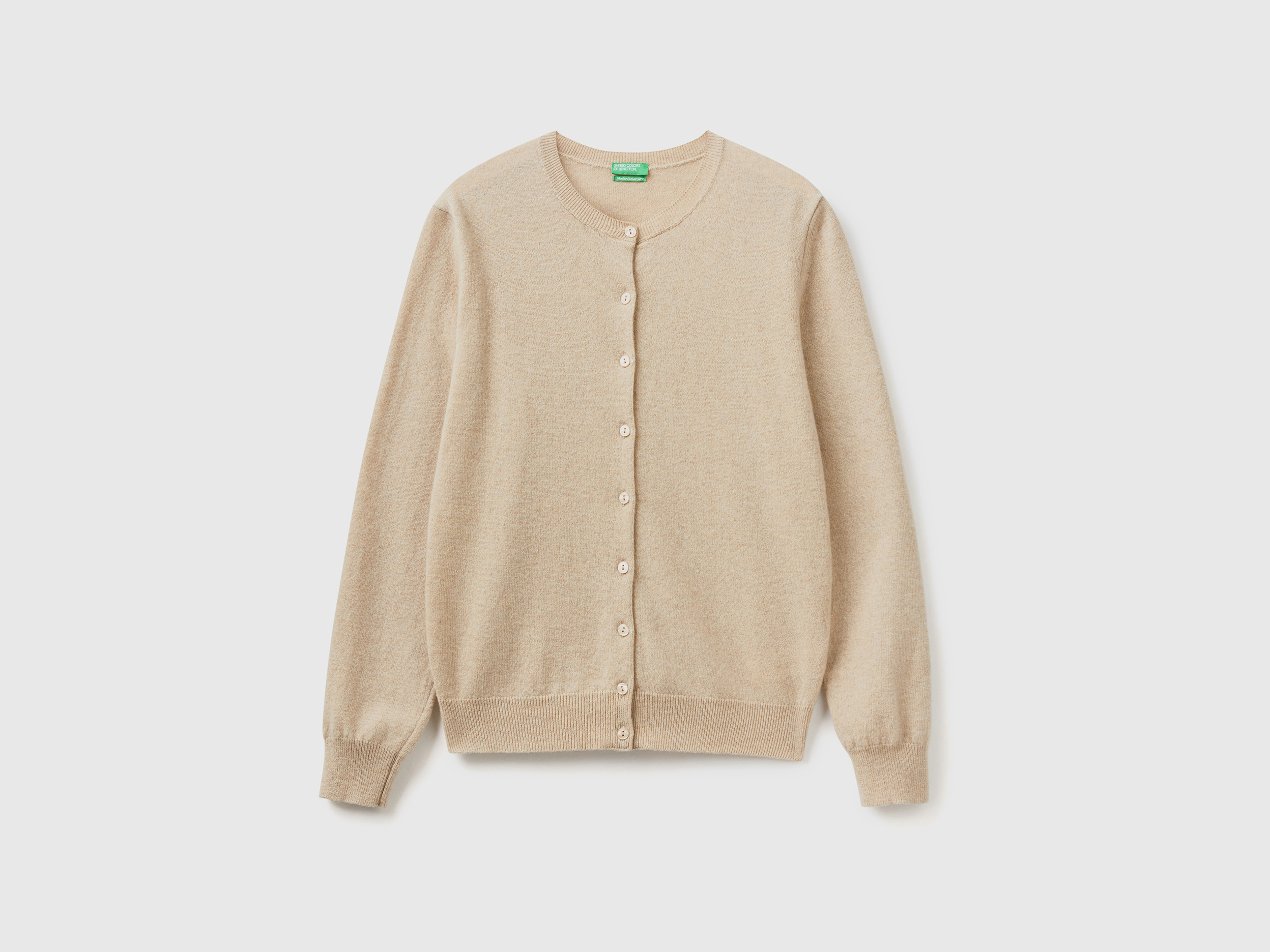 Gilet beige col rond en pure laine Mérinos Gilet beige col rond en pure laine Mérinos