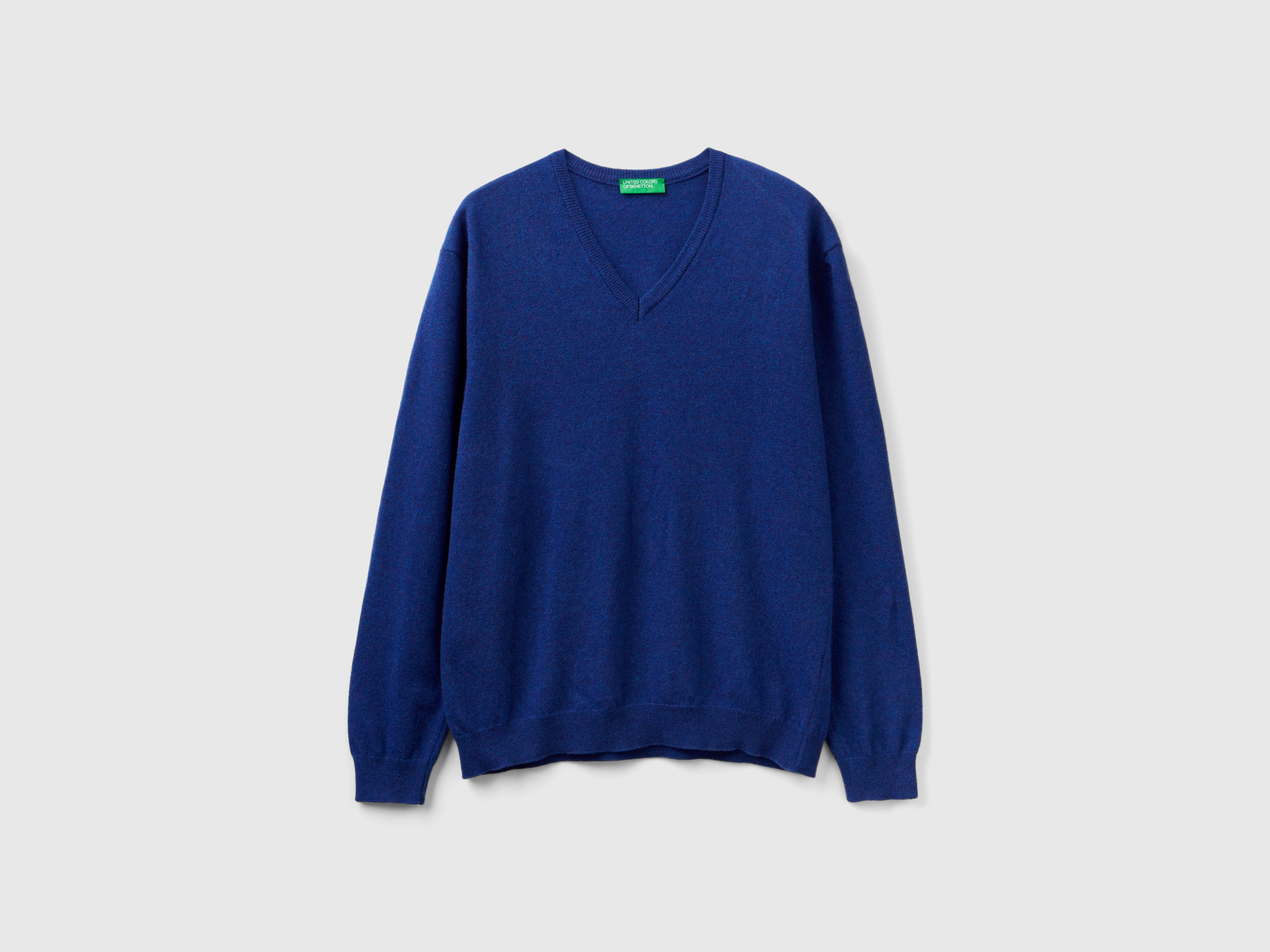 Pull bleu col en V en pure laine Mérinos Pull bleu col en V en pure laine Mérinos