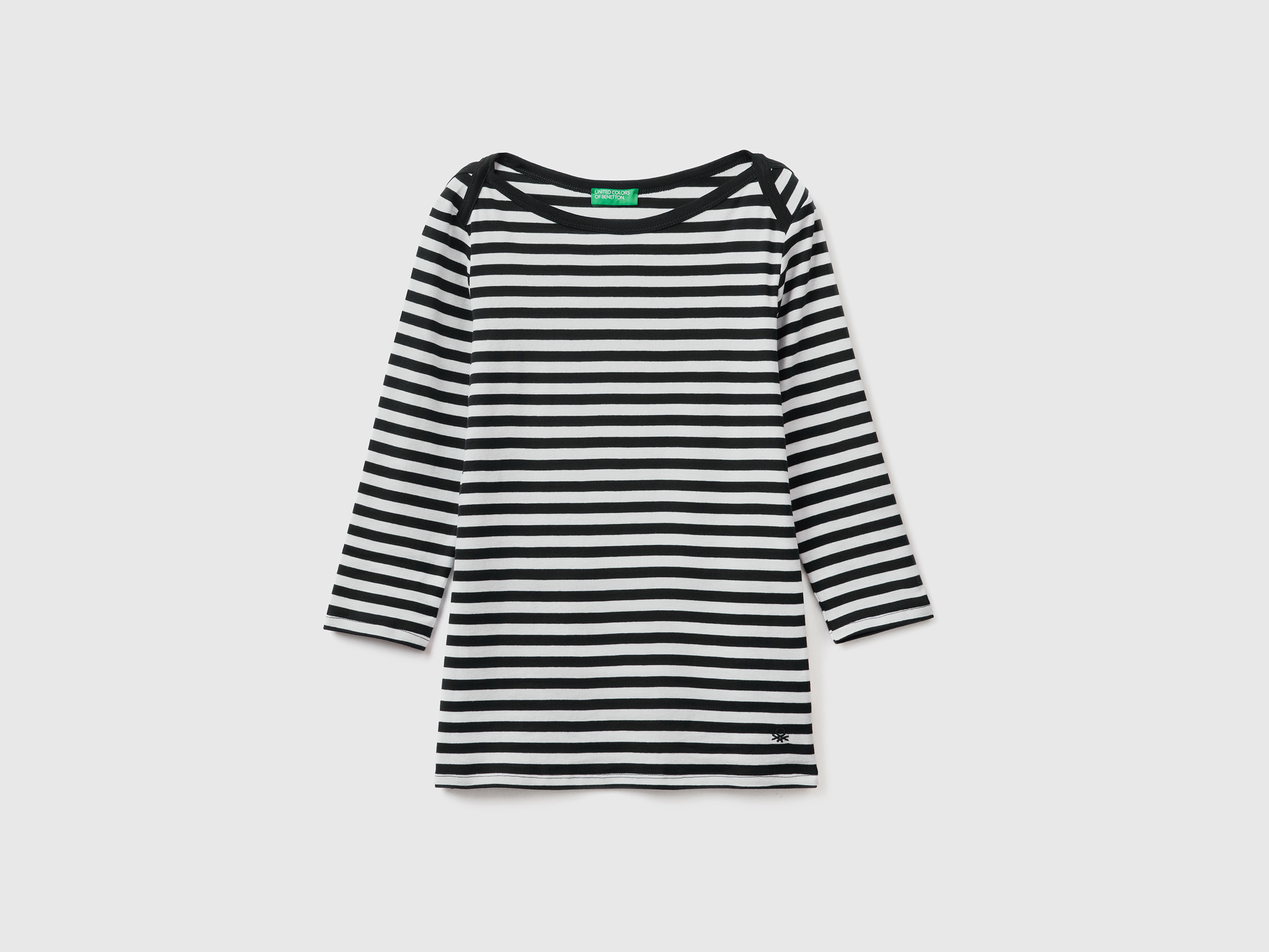 T-shirt manches 3/4 à rayures en pur coton T-shirt manches 3/4 à rayures en pur coton