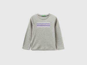 T-shirt à manches longues et imprimé pailleté T-shirt à manches longues et imprimé pailleté