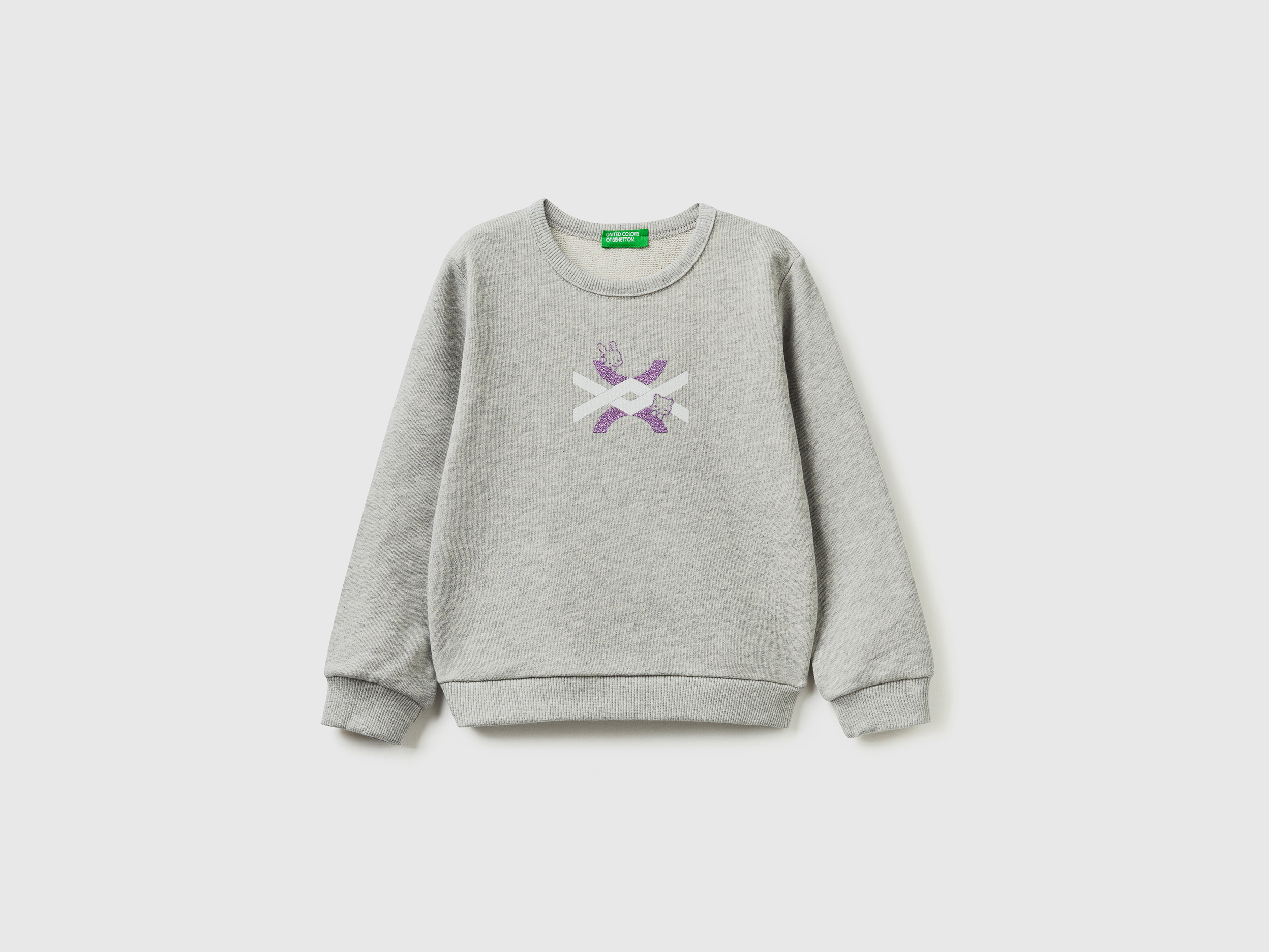 Sweat gris chiné en coton bio à imprimé pailleté Sweat gris chiné en coton bio à imprimé pailleté