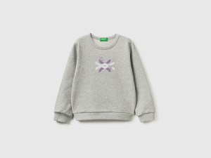 Sweat gris chiné en coton bio à imprimé pailleté Sweat gris chiné en coton bio à imprimé pailleté
