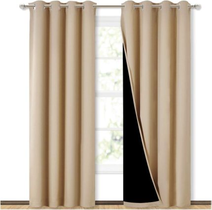 NICETOWN Living Room Completely Shaded Draperies, Privacy Protection & Noise Reducing Ring Top Drapes, Black Lined Insulated Window Treatment Curtain Panels(Biscotti Beige, 2 Pieces, W52 x L84) NICETOWN Living Room Completely Shaded Draperies, Privacy Protection & Noise Reducing Ring Top Drapes, Black Lined Insulated Window Treatment Curtain Panels(Biscotti Beige, 2 Pieces, W52 x L84)