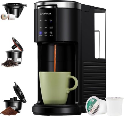 SHARDOR 3 in 1 Single Serve Coffee Machine, K Cup Coffee Maker Compatible with Ground Coffee & Teas, 6 to 14oz Brew Sizes, 40oz Removable Water Tank, Descale Settings, Black SHARDOR 3 in 1 Single Serve Coffee Machine, K Cup Coffee Maker Compatible with Ground Coffee & Teas, 6 to 14oz Brew Sizes, 40oz Removable Water Tank, Descale Settings, Black