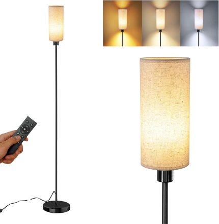 LED Floor Lamp with Remote &LED Bulb, Customizable Color Temperature (3000K-6000K), Black Pole with Lampshade, Modern Slim Floor Lamp for Living Room, Bedroom, Office, and Kids Room (Black) LED Floor Lamp with Remote &LED Bulb, Customizable Color Temperature (3000K-6000K), Black Pole with Lampshade, Modern Slim Floor Lamp for Living Room, Bedroom, Office, and Kids Room (Black)