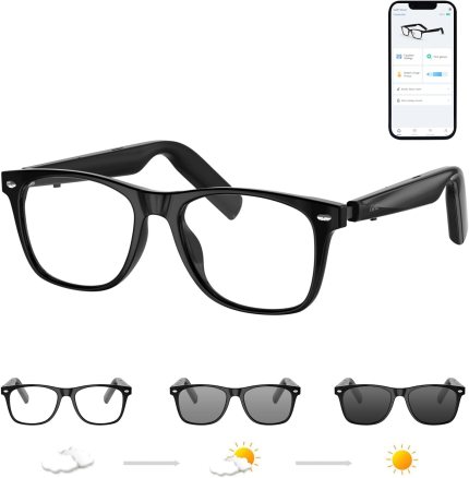 Bluetooth Sunglasses for Men/Women, AI Translator, 11H Battery Life, Polarized Lens, UV Protection, Voice Control, Built-in Mic & Speakers, Smart Eyewear for Gaming Meeting Travel Bluetooth Sunglasses for Men/Women, AI Translator, 11H Battery Life, Polarized Lens, UV Protection, Voice Control, Built-in Mic & Speakers, Smart Eyewear for Gaming Meeting Travel