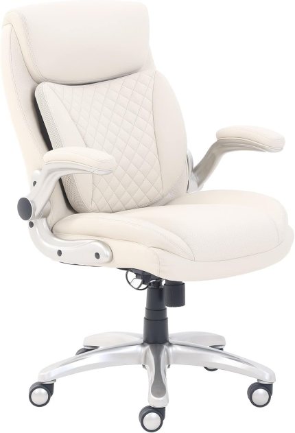Amazon Basics Ergonomic Executive Office Desk Chair with Lumbar Support, Flip-up Armrests, Adjustable Height, Cream Leather Amazon Basics Ergonomic Executive Office Desk Chair with Lumbar Support, Flip-up Armrests, Adjustable Height, Cream Leather