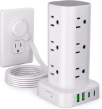 Power Strip Tower with Multiple Outlets, Flat Plug Surge Protector Tower Extension Cord with 12 AC Outlets 4 USB Ports (2 USB C), 6FT Cord Power Tower Surge Protector for Home Office Dorm Room, White Power Strip Tower with Multiple Outlets, Flat Plug Surge Protector Tower Extension Cord with 12 AC Outlets 4 USB Ports (2 USB C), 6FT Cord Power Tower Surge Protector for Home Office Dorm Room, White
