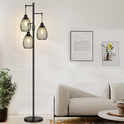 Dimmable Floor Lamp, 3 x 800LM LED Edison Bulbs Included, Farmhouse Industrial Floor Lamp Standing Tree Lamp with Elegant Teardrop Cage Tall Lamps for Living Room Bedroom Office Dining Room-Black Dimmable Floor Lamp, 3 x 800LM LED Edison Bulbs Included, Farmhouse Industrial Floor Lamp Standing Tree Lamp with Elegant Teardrop Cage Tall Lamps for Living Room Bedroom Office Dining Room-Black