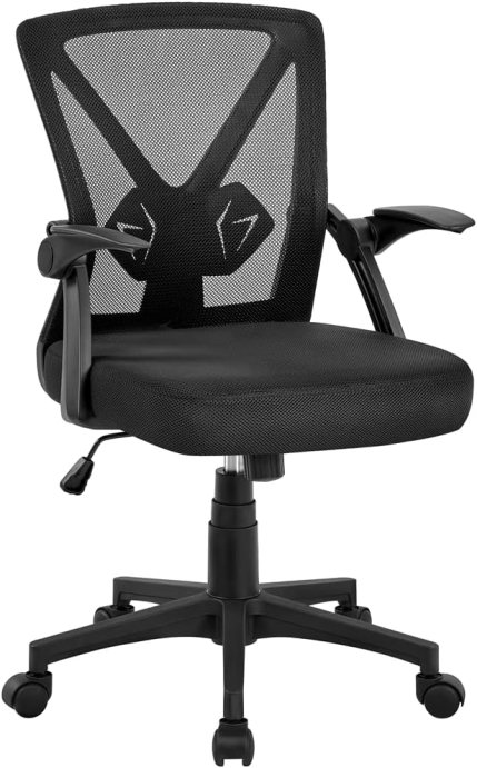 Yaheetech Home Office Chair Work Desk Chair Swivel Computer Mesh Chair with Flip-up Arms Adjustable Height Lumbar Support Executive Office Task Chair for Home Office Students Study, Black Yaheetech Home Office Chair Work Desk Chair Swivel Computer Mesh Chair with Flip-up Arms Adjustable Height Lumbar Support Executive Office Task Chair for Home Office Students Study, Black