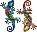 HONGLAND Metal Gecko Wall Art 2 Pack 15 Inch Lizard Outdoor Decor Hanging Glass Sculpture Decoration for Garden Fence Home HONGLAND Metal Gecko Wall Art 2 Pack 15 Inch Lizard Outdoor Decor Hanging Glass Sculpture Decoration for Garden Fence Home