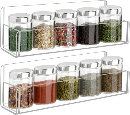Acrylic Spice Rack Wall Mount-9 Inch, Clear Spice Shelf Storage Holder, 2 Pack Hanging Seasoning Rack Organizer for Cabinet Door, Cupboard or Wall Kitchen (Adhesive or Screw) Acrylic Spice Rack Wall Mount-9 Inch, Clear Spice Shelf Storage Holder, 2 Pack Hanging Seasoning Rack Organizer for Cabinet Door, Cupboard or Wall Kitchen (Adhesive or Screw)
