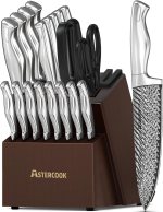 Astercook Knife Set, 21 Pieces Kitchen Knife Set with Built-in Sharpener, German Stainless Steel Knife Block Set Astercook Knife Set, 21 Pieces Kitchen Knife Set with Built-in Sharpener, German Stainless Steel Knife Block Set