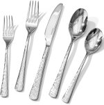 KINGSTONE Hammered Silverware Set, Flatware Set, 18/10 Stainless Steel Premium Cutlery with Unique Ripple Handles Design Mirror Polished – Dishwasher Safe (20-Piece) KINGSTONE Hammered Silverware Set, Flatware Set, 18/10 Stainless Steel Premium Cutlery with Unique Ripple Handles Design Mirror Polished – Dishwasher Safe (20-Piece)
