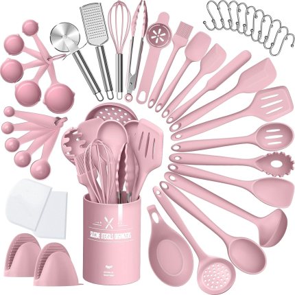 Silicone Cooking Kitchen Utensil Set, AIKKIL 43 Pcs Pink Cooking Utensils Set, Turner, Tongs, Spoon, Spatula, Kitchen Gadgets Tools Set For Nonstick Cookware, Heat Resistant (Dishwasher, BPA Free) Silicone Cooking Kitchen Utensil Set, AIKKIL 43 Pcs Pink Cooking Utensils Set, Turner, Tongs, Spoon, Spatula, Kitchen Gadgets Tools Set For Nonstick Cookware, Heat Resistant (Dishwasher, BPA Free)