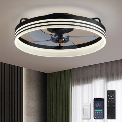 Ceiling Fans with Lights, Flush Mount Ceiling Fan with Lights and Remote, 6 Wind Speeds Smart Low Profile Ceiling Fan for Bedroom, Kids Room and Living Room 20″ (Black) Ceiling Fans with Lights, Flush Mount Ceiling Fan with Lights and Remote, 6 Wind Speeds Smart Low Profile Ceiling Fan for Bedroom, Kids Room and Living Room 20″ (Black)