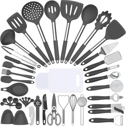 Silicone Cooking Utensil Set, Umite Chef 43 PCS Heat Resistant Kitchen Utensil Gadgets Set-Stainless Steel Handle- Kitchen Spatula Tools for Nonstick Cookware, Pots and Pans Accessories(Grey) Silicone Cooking Utensil Set, Umite Chef 43 PCS Heat Resistant Kitchen Utensil Gadgets Set-Stainless Steel Handle- Kitchen Spatula Tools for Nonstick Cookware, Pots and Pans Accessories(Grey)