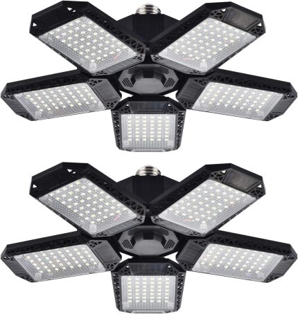 2 Pack LED Garage Lights, 120W Deformable LED Garage Ceiling Light with 5 Adjustable Panels, 12000LM E26 Shop Lamp for Basement, Barn, High Bay, Store (2 Pack) 2 Pack LED Garage Lights, 120W Deformable LED Garage Ceiling Light with 5 Adjustable Panels, 12000LM E26 Shop Lamp for Basement, Barn, High Bay, Store (2 Pack)