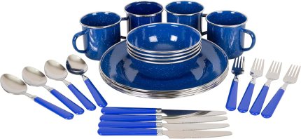 Stansport 24-Piece Enamel Camping Tableware Set Stansport 24-Piece Enamel Camping Tableware Set