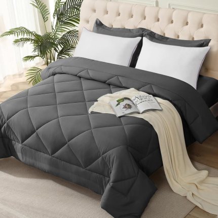 JOLLYVOGUE Comforters Queen Size With 2 Pillows, 5 Pieces Ultra-Soft Bedding Comforter Sets for All Season, Luxury Bed in a Bag Queen with Comforter, Pillow Shams and 2 Queen Pillows, Dark Gray, Queen JOLLYVOGUE Comforters Queen Size With 2 Pillows, 5 Pieces Ultra-Soft Bedding Comforter Sets for All Season, Luxury Bed in a Bag Queen with Comforter, Pillow Shams and 2 Queen Pillows, Dark Gray, Queen