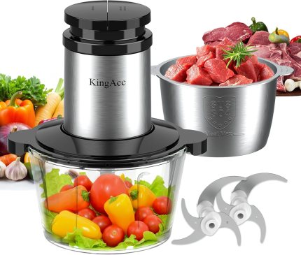 KingAcc Food Processor, 8-Cup 500W Meat Grinder & Mini Electric Vegetable Chopper with Copper Motor, 2 Blades & Dual Bowls (Glass+Stainless Steel), Overheat Protection for Baby Food/Meat/Home Kitchen KingAcc Food Processor, 8-Cup 500W Meat Grinder & Mini Electric Vegetable Chopper with Copper Motor, 2 Blades & Dual Bowls (Glass+Stainless Steel), Overheat Protection for Baby Food/Meat/Home Kitchen